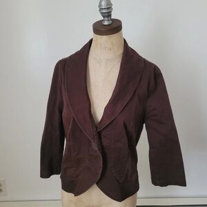 Cato Short Sleeve Blazer Jacket Chocolate Brown M Preppy Spring Summer Academia